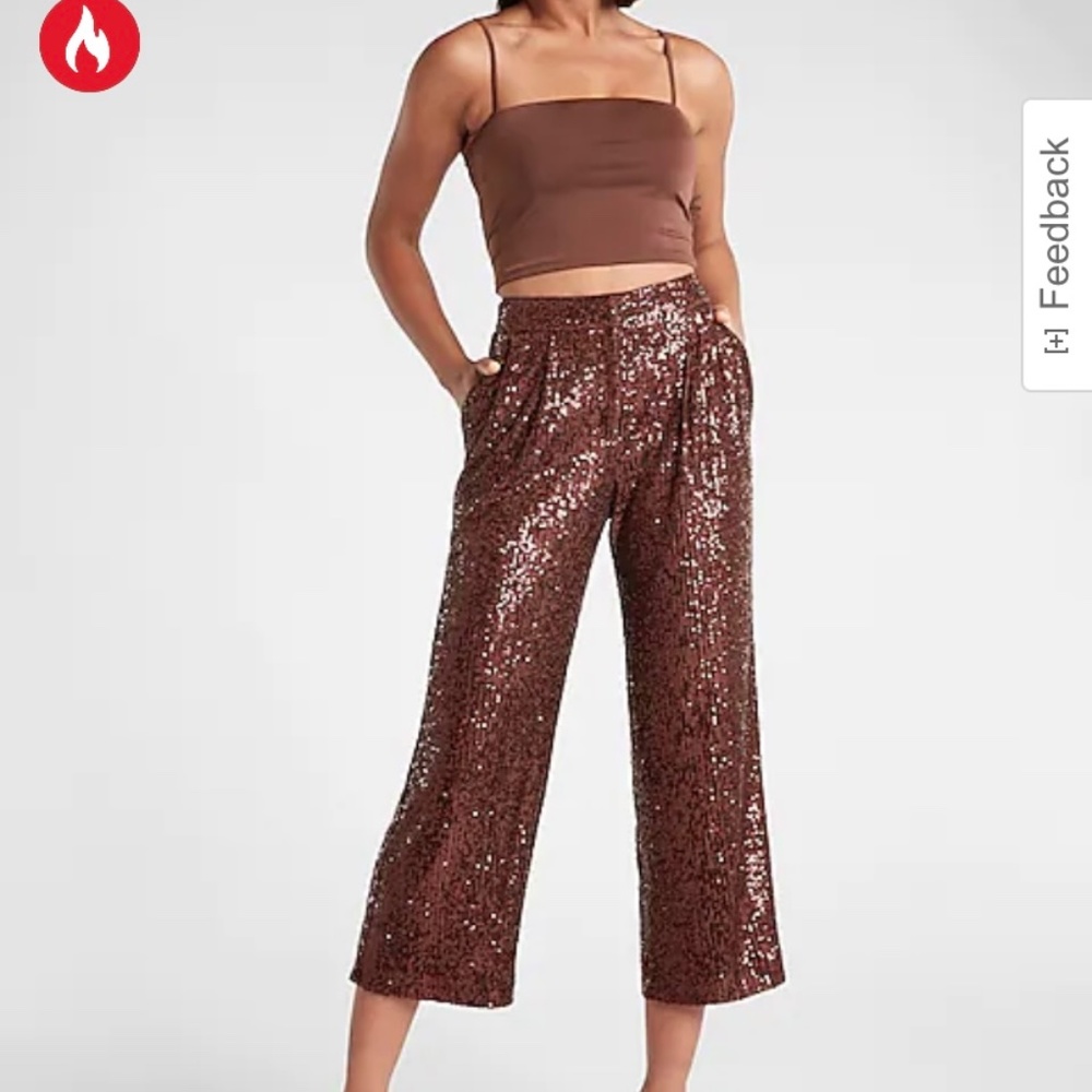 Express high waisted pleated sequin cropped trouser small